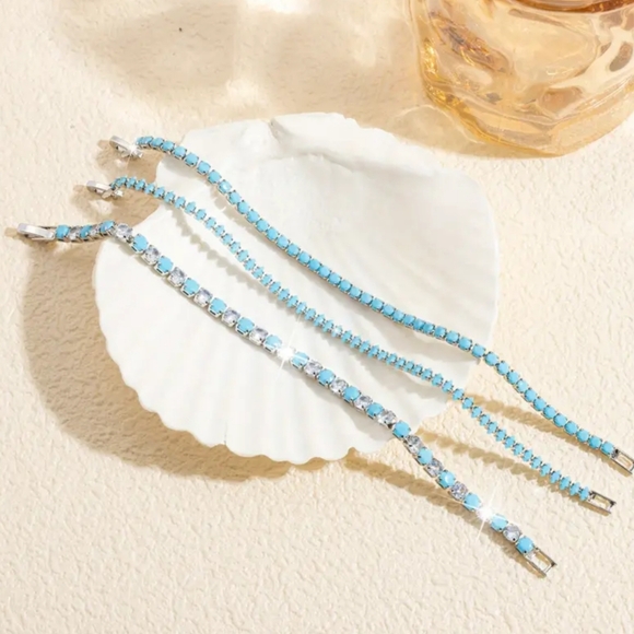 White Rhodium Turquoise Bracelet Set - Picture 2 of 3